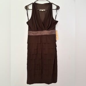 Evan Picone Womens Tiered Sleeveless Dress Size 6 V-Neck Little Black Dress Chic